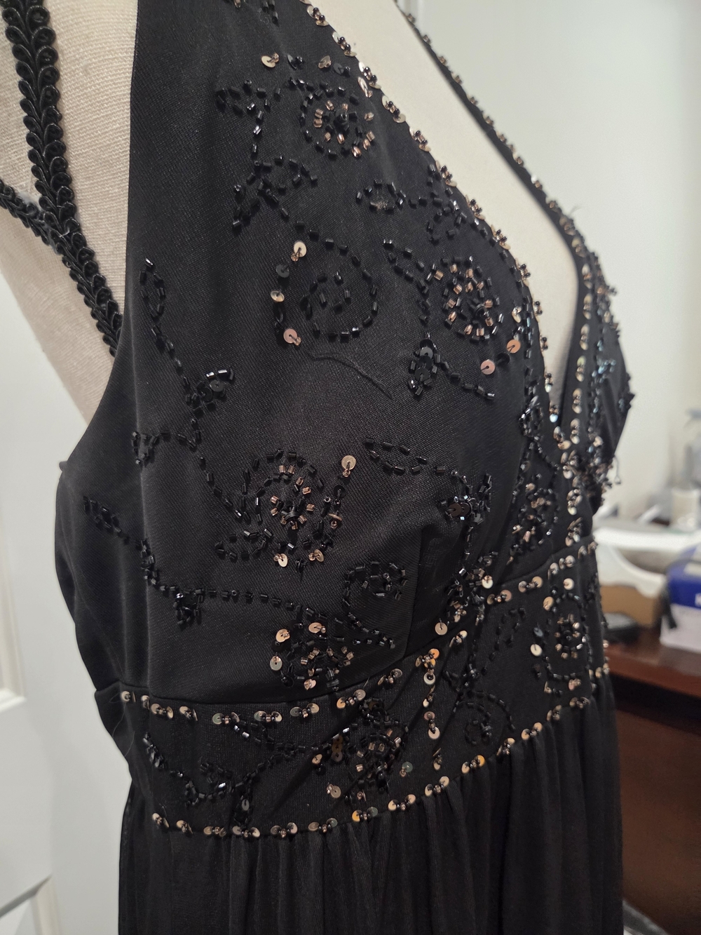 DressBarn Collection Black Beaded Halter Maxi Formal Evening Gown Dress Sz 14 - Picture 3 of 9
